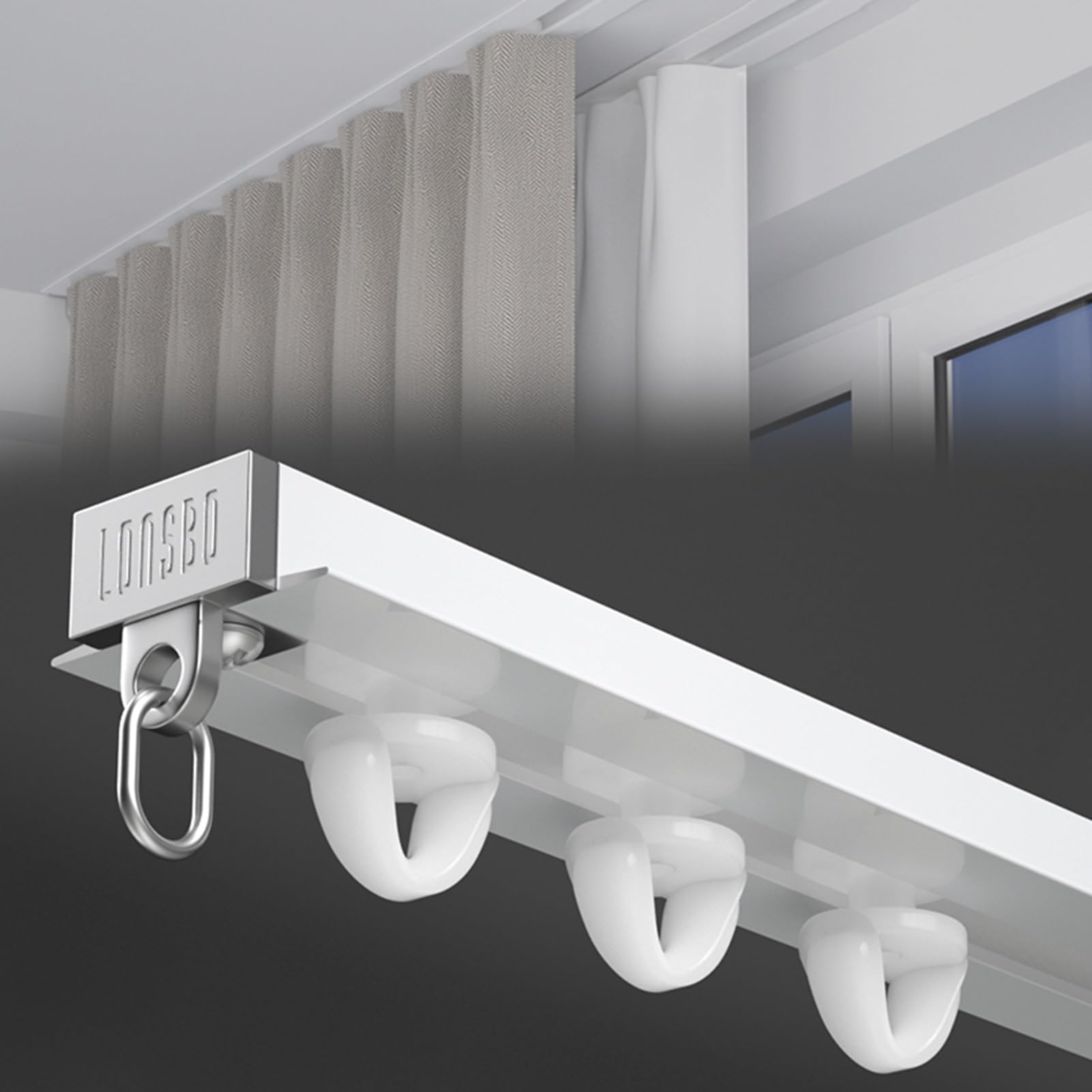 UrbanUp Binario Tenda Soffitto Binario Scorrevole per Tende in Lega di Alluminio Lungo 1-8 m, Binario per Tende Incassato per Doccia/Cucina, Aste per Tende in Metallo Nascoste(2.1m(6.8ft))