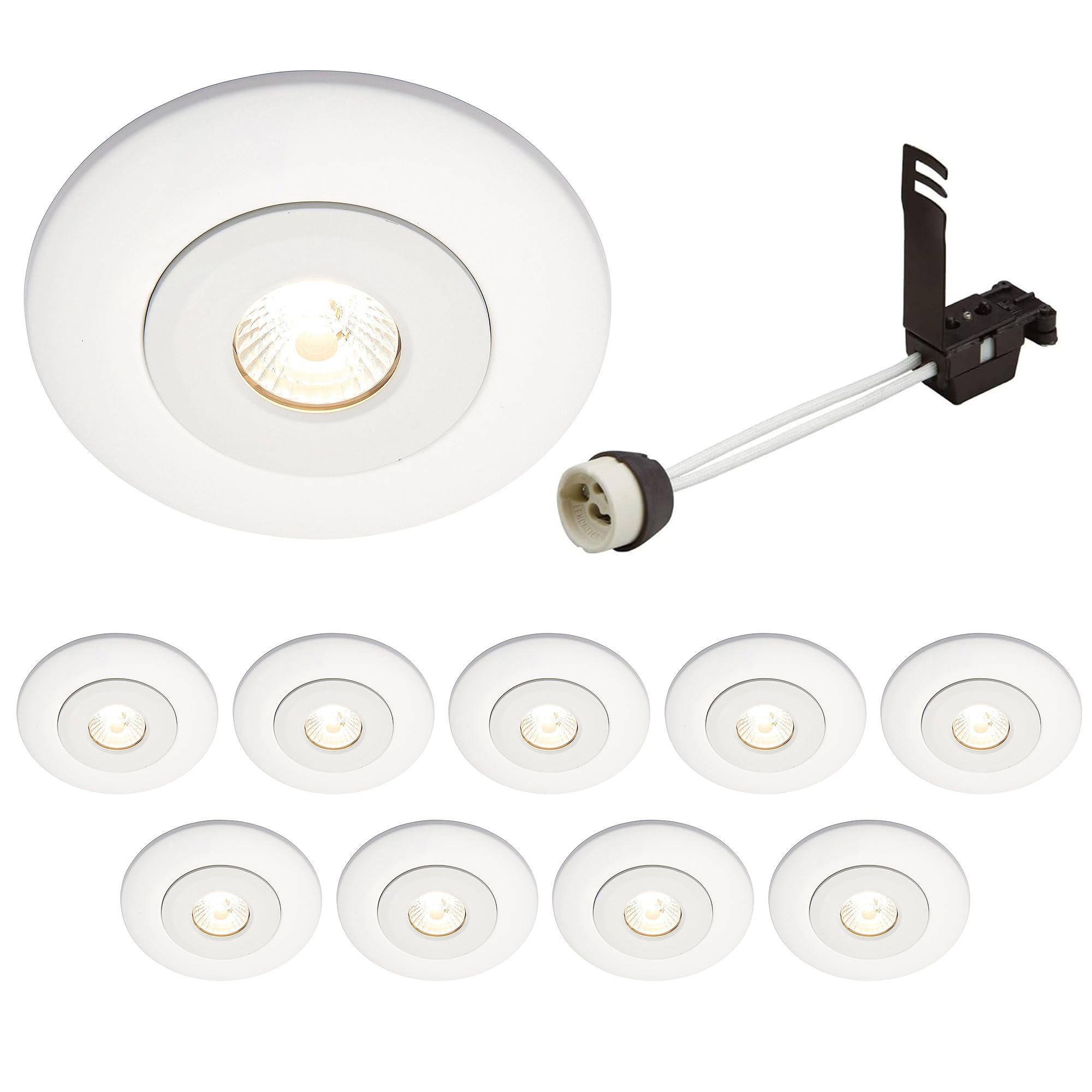 National Lighting Matt White Spotlight Hole Converter, Recessed Ceiling Lights, Gu10 Halogen Or Led, Dimmable Downlights Conversion Kit 65Mm-125Mm Ip20 Rated - Pack Of 10