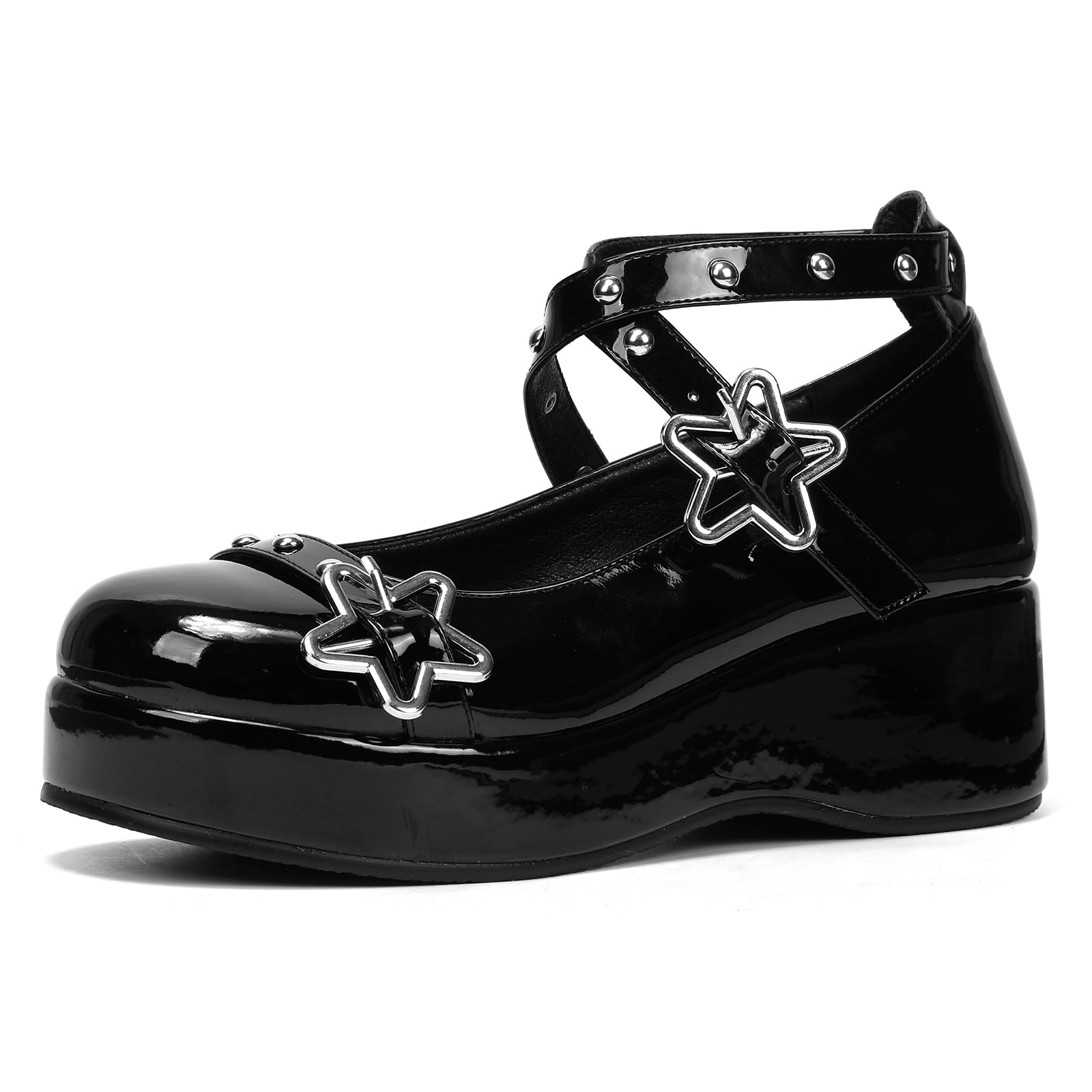 BYOMIGY Mary Jane Shoes Women Goth Platform Heels Chunky Heel Pumps with Ankle Strap Wedge Heels for Women: 6.5 E3-black 7p-4