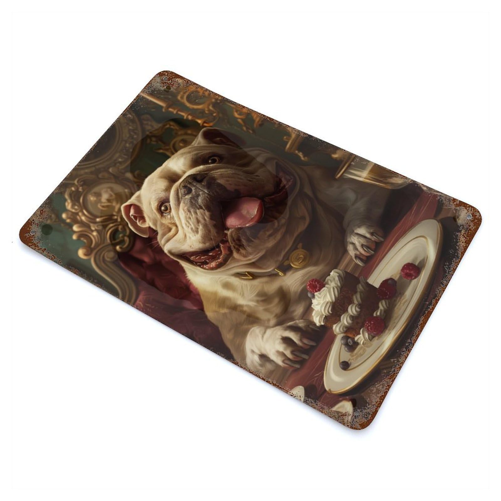 Vintage Rust Metal Sign with Funny Bulldog Cake Cute Design 11.8"x7.9", for Shed, Workshop And Garage Wall Decor, Classic Wall Plaque