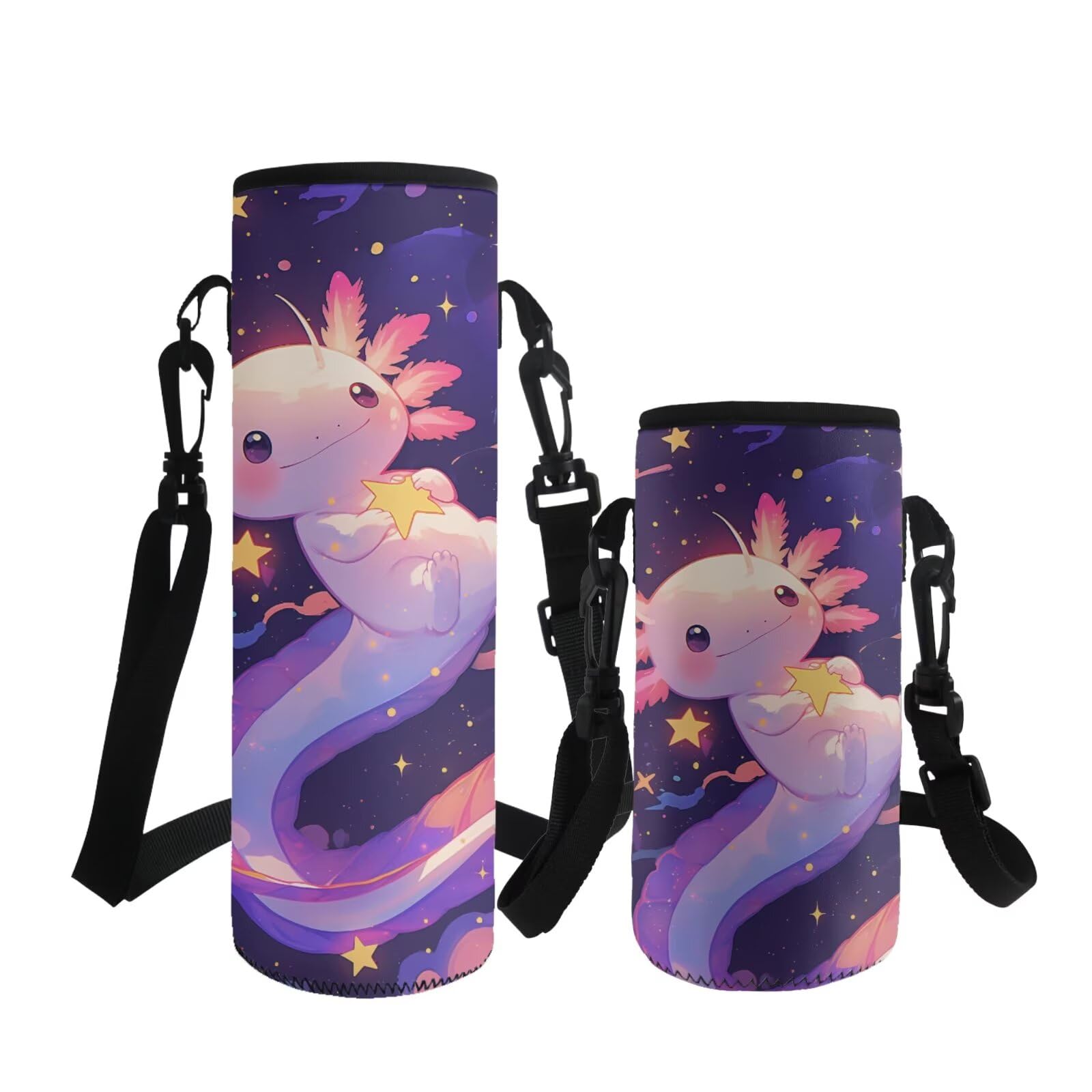 ASQVTIFE Pink Axolotl Water Bottle Carrier with Strap Elephant Insulated Neoprene Starry Night Axolotl Water Bottle Holder for Toddler Kindergarten School Outdoor Steel/Glass/Plastic Bottles S — image 1