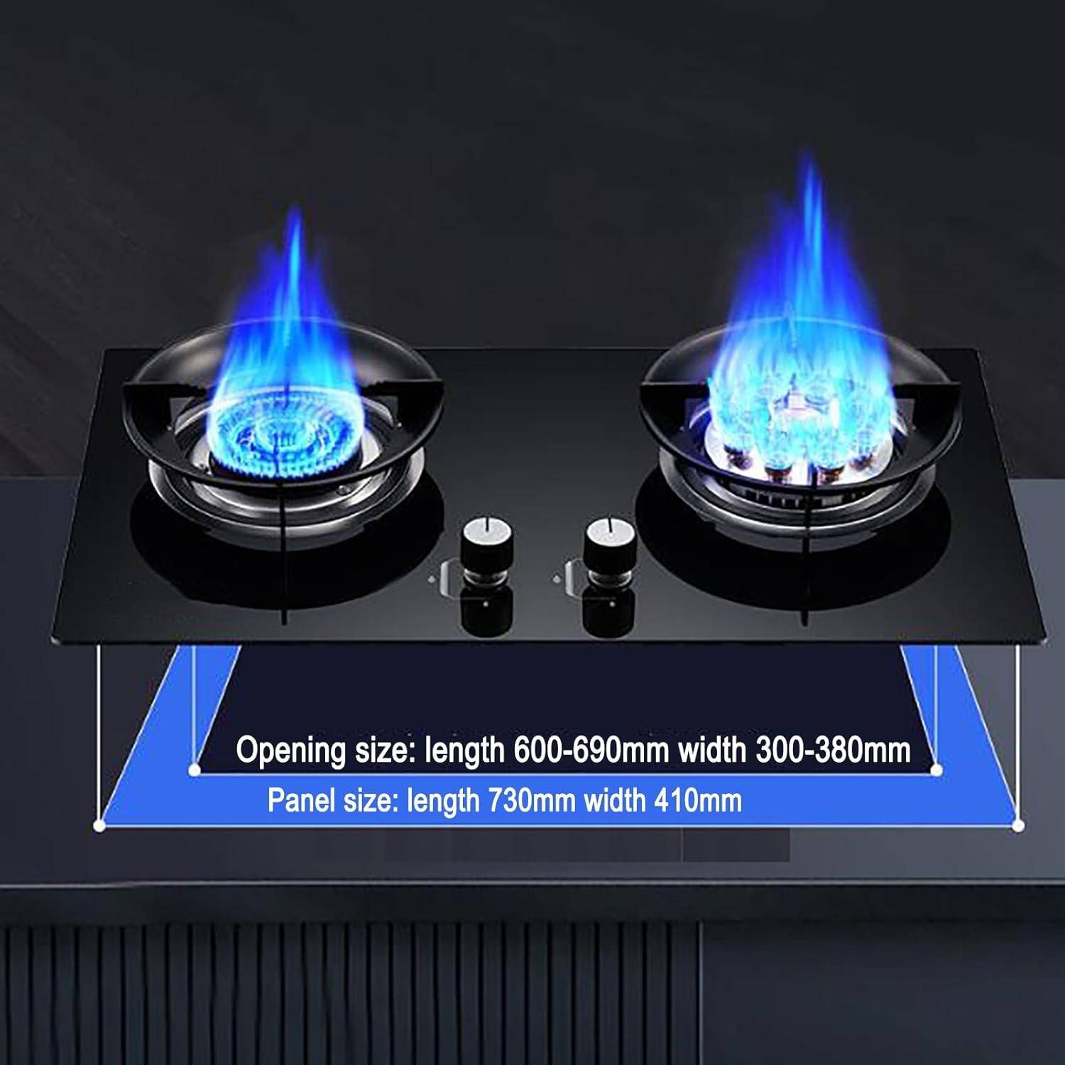 THEGA Tabletop And Flush-mounted Gas Ranges, Left 5.2KW Right 8.0KW Pulse Ignition Double Gas Stove, Gas Cooker With Flameout Protection Device And Timer Function, Easy To Clean(NG)