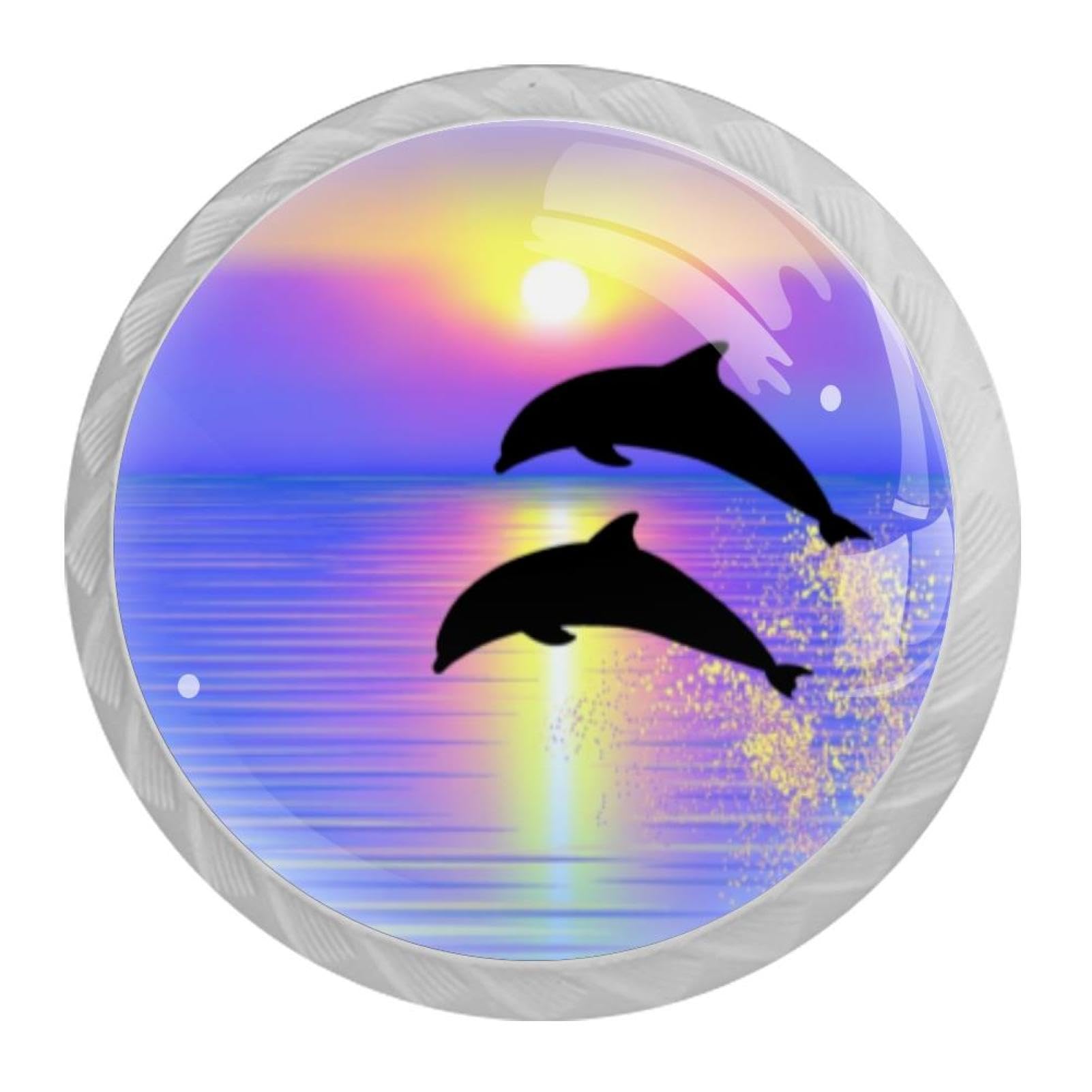 Tqmspg 4 Pieces Drawer Pulls Jumping Dolphins Door Knobs Dresser Handles for Kitchen Wardrobe Cupboard Hardware Furniture