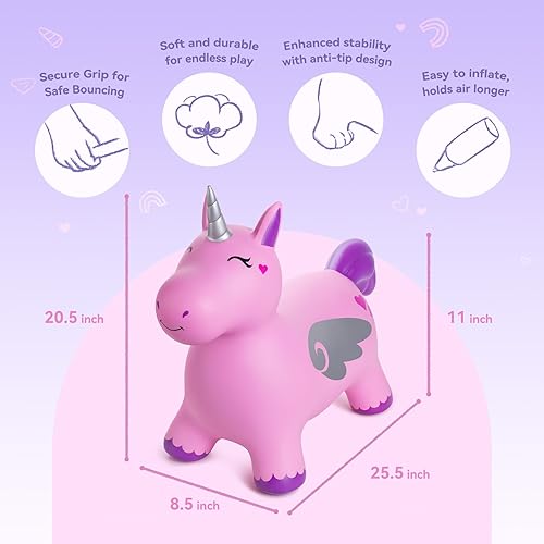 Miniatura 4 de ZOOJOY Unicornio Saltarín Hinchable, Juguetes Saltarines de Caballo Hinchable para Niños Pequeños de 1 a 3 años, Saltador y Montacargas para