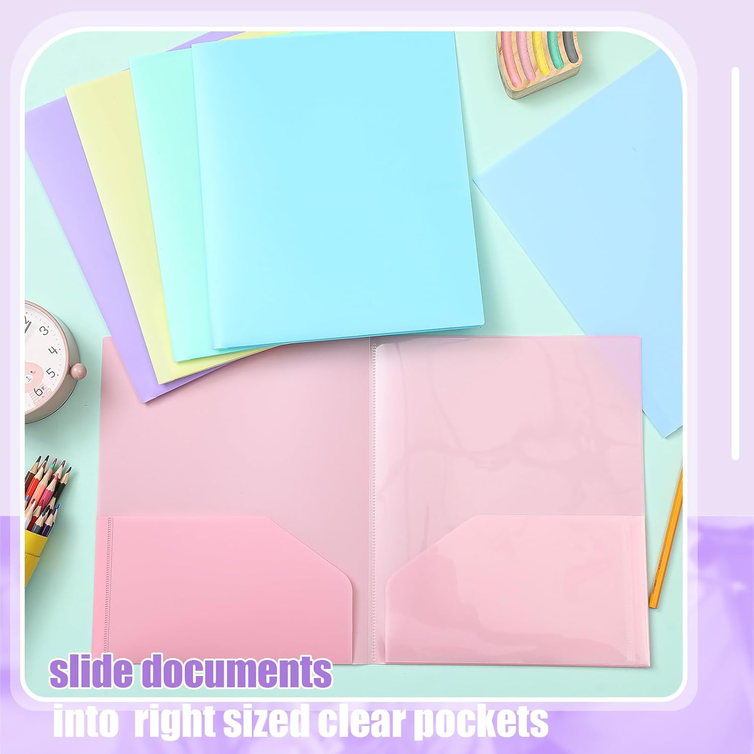Colarr 6 Pcs 10 Pocket Folders 11x10 Inch, Heavy Duty Plastic Multi Pocket File Folder Letter Size Paper Document Project Organizer for Office Home Business Meeting (Pastel Colors)