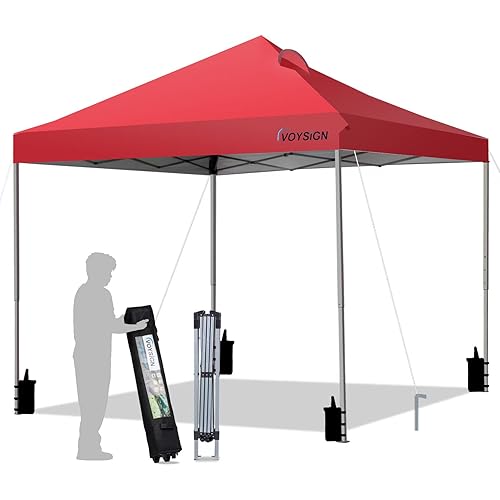 VOYSIGN 10x10 Pop Up Canopy Tent, Outdoor Instant Sun Shelter Included 1 x Rolling Storage Wheeled Bag, 4 x Weight Bags, 4 x Guylines, 8 x Stakes……