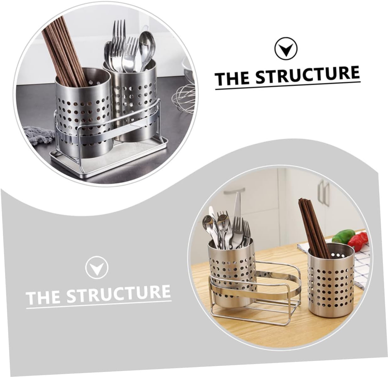 Ciieeo 1 Set Stainless Steel Utensil Holder with Drainage Design Kitchen Organizer for Spoons Forks and Chopsticks Space Saving and Easy to Clean Kitchen Counter