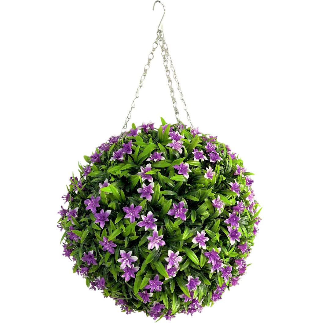 Best Artificial Purple 38Cm Lily Topiary Hanging Flower Ball **Uv Fade Protected** (Purple)