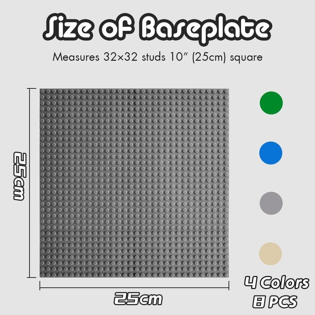 Latern 8 Piastre Base Classiche 25x25 Cm – 32x32 Borchie, Impilabili, Compatibili Con Mattoncini (4 Colori: Verde, Blu, Grigio, Sabbia)