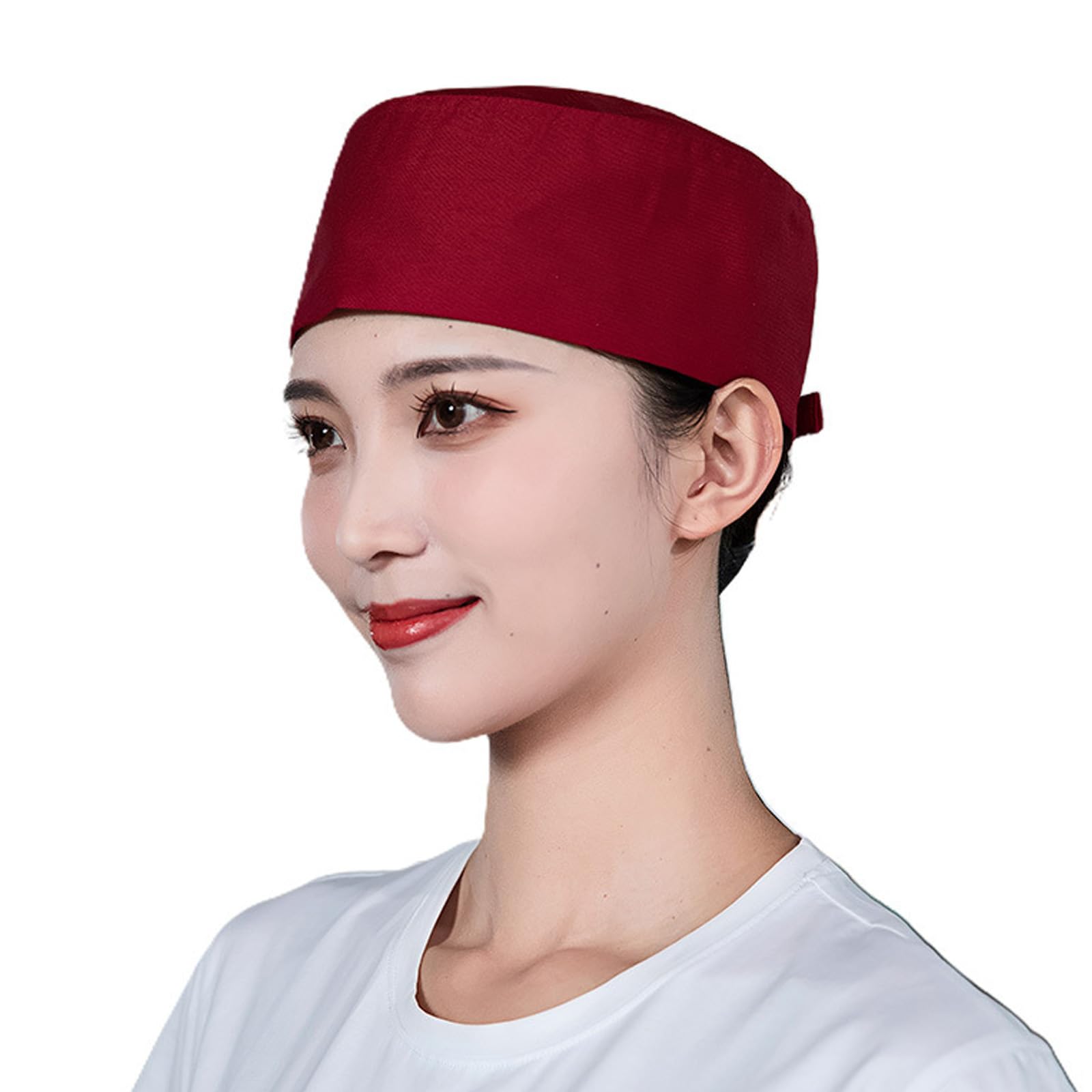 kokdid Classical Adjustable Work Caps Chefs Hat for Hotel Staff and Restaurant Service Breathable Flat Hats for Sushi Waiter Wine red