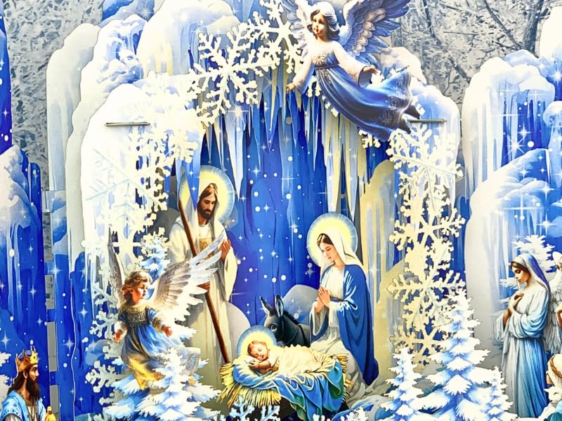 Religiöse 3D-Pop-Up-Weihnachtskarte – Krippenszene Mit Umschlag, 20,3x15,2 Cm, Lasergeschnitten
