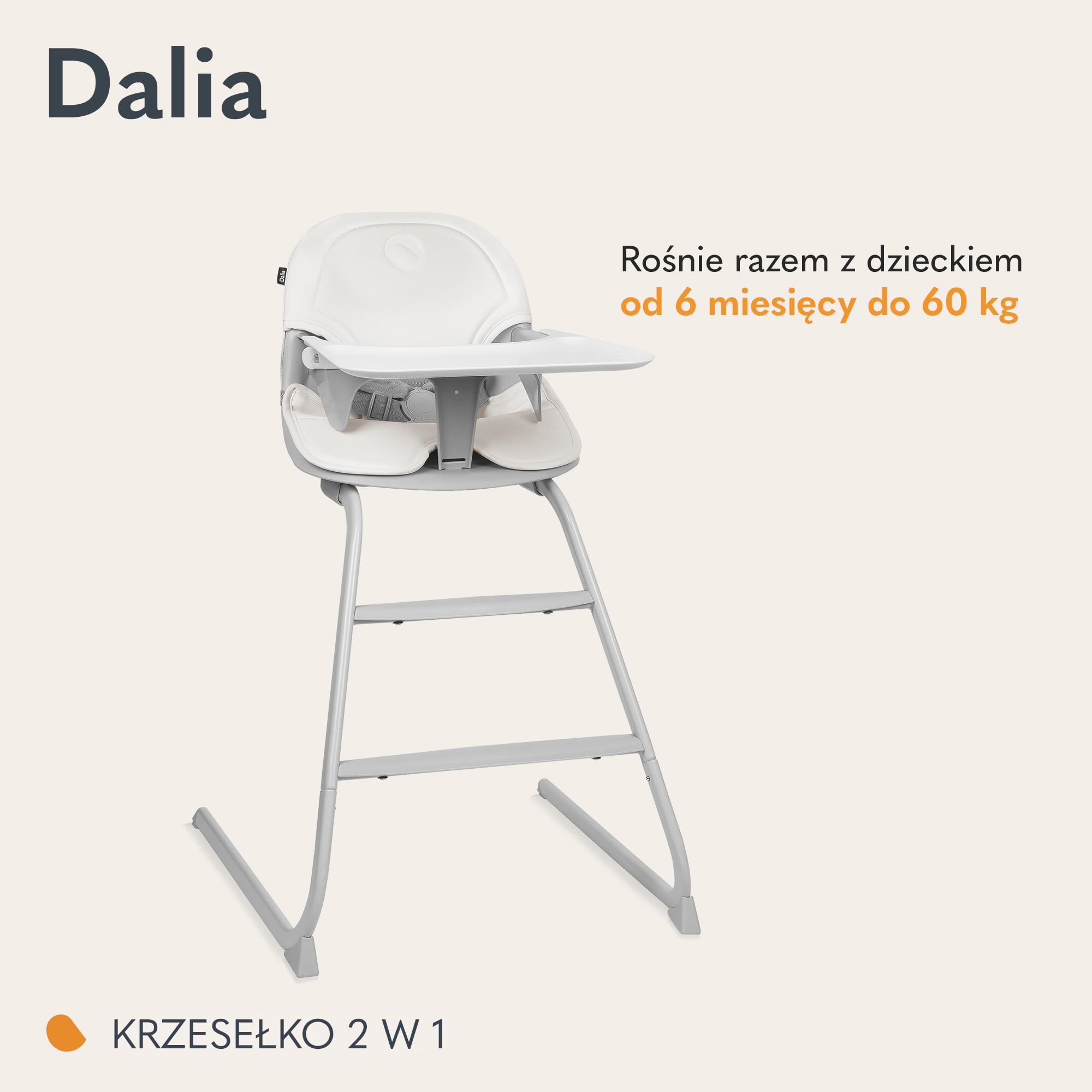 LIONELO DALIA 2 w 1 Krzesełko Dziecięce do Karmienia 6-36 miesięcy 15 kg, Krzesełko dla Starszych Dzieci do 60 kg, 5-Punktowe Pasy, 2 Podnóżki, Taca, Rośnie wraz Dzieckiem (Jansy szary)