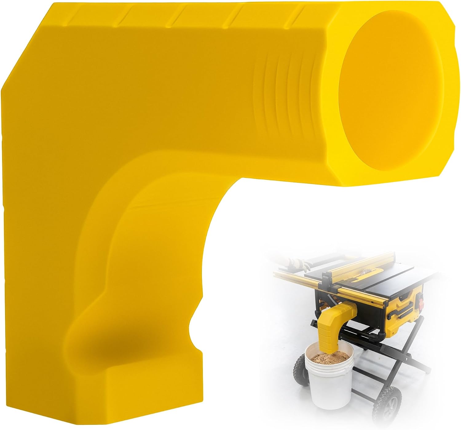 Dust Collection Adapter for DeWALT Table Saw, Tool-Free Installation, Enhanced Dust Collection with Built-in Hook, Rugged Polymer Construction, Space-Saving Design (Yellow)