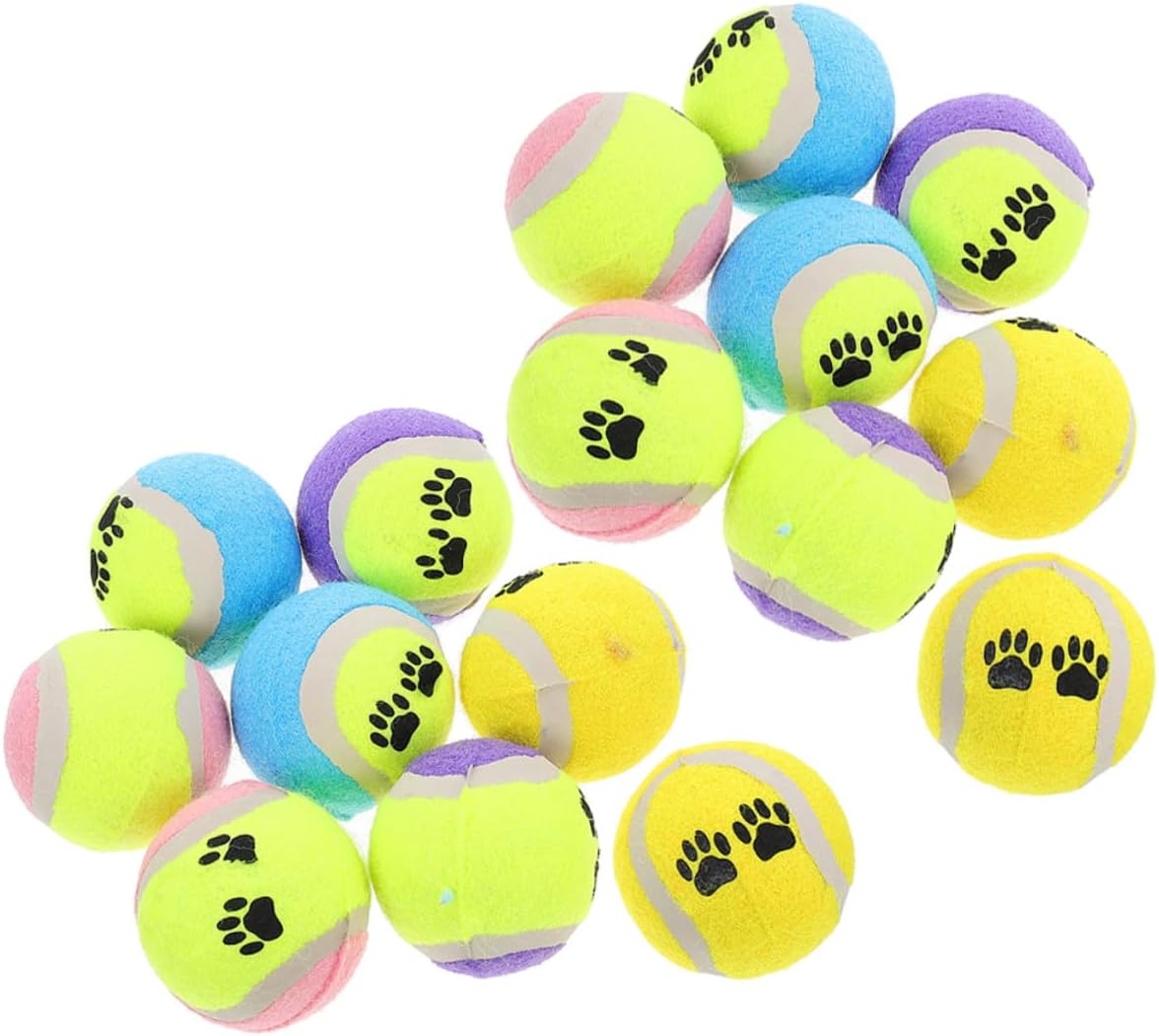 BETOOKY 16pcs Dog Throwing Balls Plush Tennis Ball Dog Training Rubber Small for Aggressive Chewers Interactive Fetch for Puppy Activity Random Color