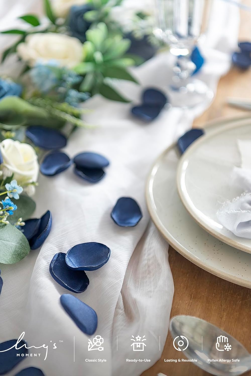 Ling's moment Rose Petals, Silk Flower Petals for Wedding/Aisle/Flower Girl Baskets/Table Centerpiece Décor,etc.Navy Blue 200pcs