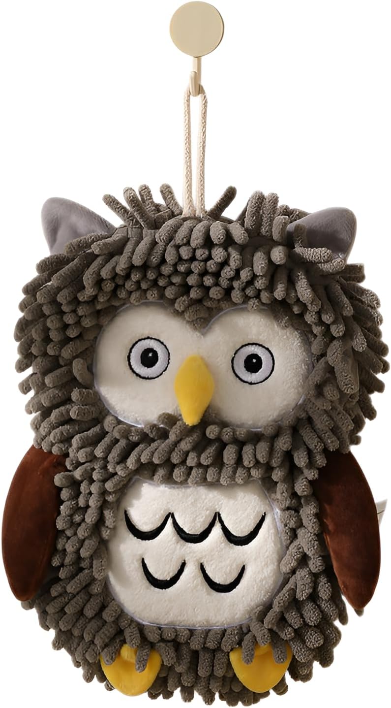 [koulaya]可能 ファジーボールタオル | 立体フクロウ刺繍 シェニール速乾素材 吸水性 - キッチン 洗面所 ホテル 家庭用