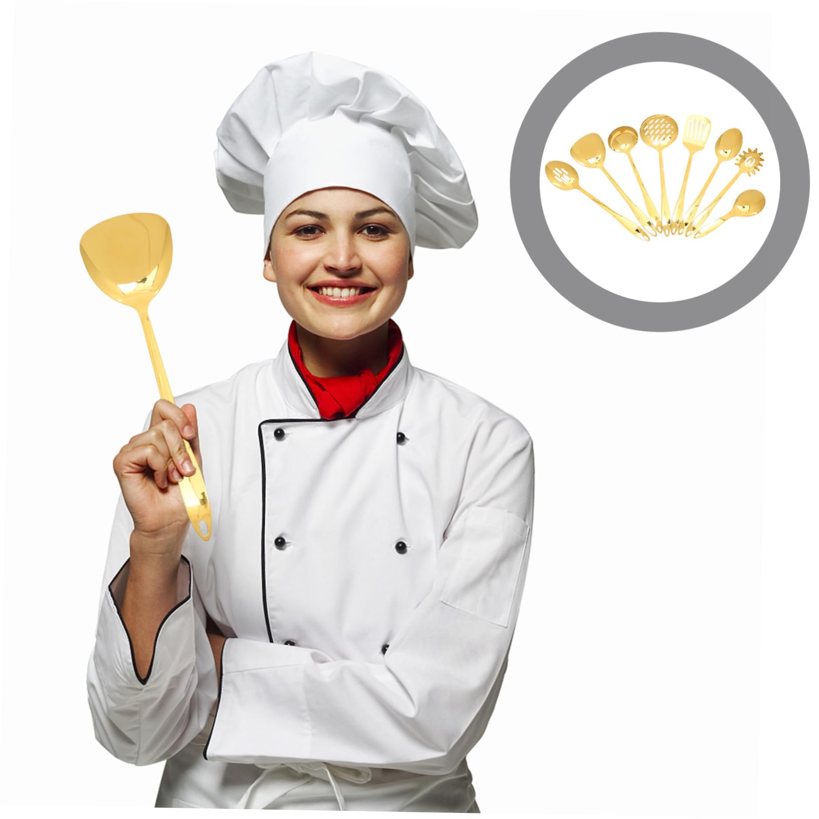 Kit D’ustensiles Cuisine 1 Set en Acier Inoxydable, Or | Pratique Trou Suspendre, Ensemble Cuisine Japonerie, Accessoires de Cuisson