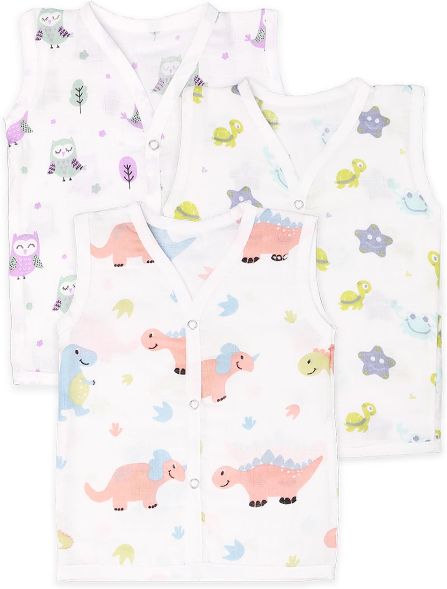 Muslin Cotton Baby Jabla Vest | Cute Printed V-Neck, Sleeveless Innerwear for Newborns & Infants