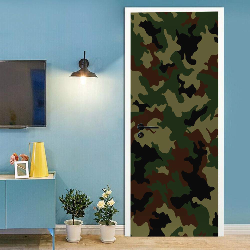 Papier peint de porte autocollant amovible et imperméable motif camouflage