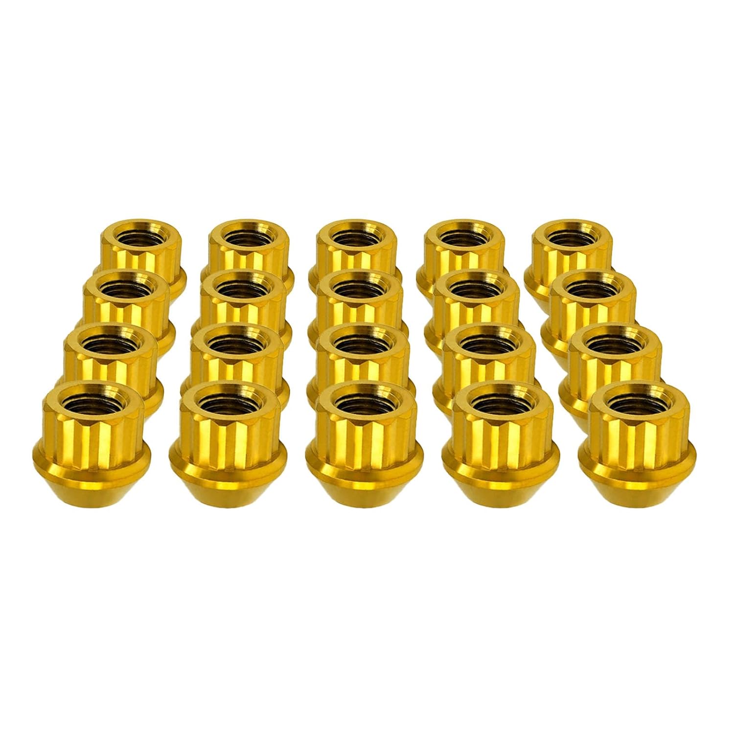 RISON-Titanium 12-Point Titanium Stud Lock Lug Nuts M12/M14 Lug Nuts 20 PCS Titanium Lug Nuts Open End TI GR5 Lug Nuts (Gold, M12x1.5), SSCY-US-02