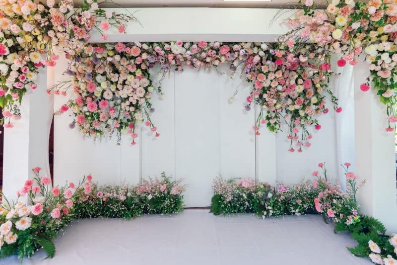 Fotohintergrund 12x8 Fuß – Pinke Blumen Auf Weiß, Perfekt Für Hochzeiten, Valentinstag & Fotoshootings