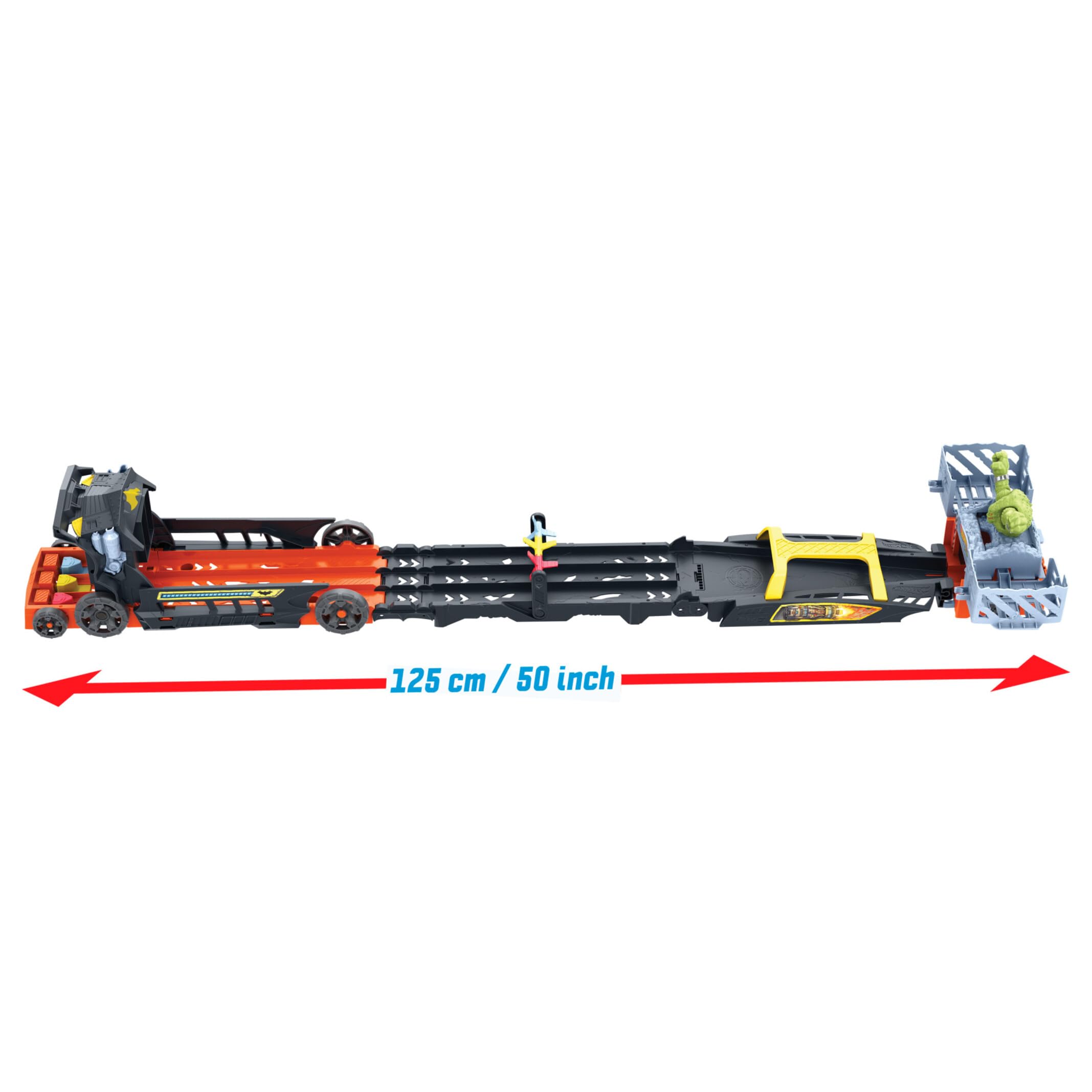 Hot Wheels RacerVerse Camión de Transporte de Batman, Pista para Coches de Juguete con 3 lanzadores, Incluye 1 vehículo de Batman y 1 del Joker, Regalo para niños y niñas +3 años, HXN21