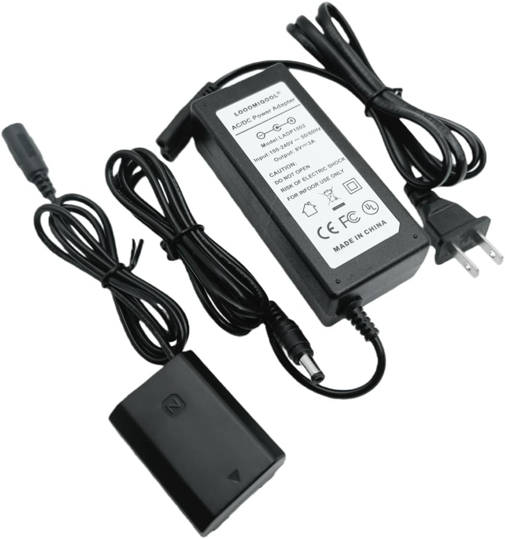 NP-FZ100 Dummy Battery AC Power Adapter for Sony ZV-E10 II, ZV-E1, FX3, FX30, A7 III, A7 IV, A7R III, A7R IV, A7R V, A7C, A7C II, A7CR, A7S III, A9, A9 II, A6600, A6700, A1 Cameras
