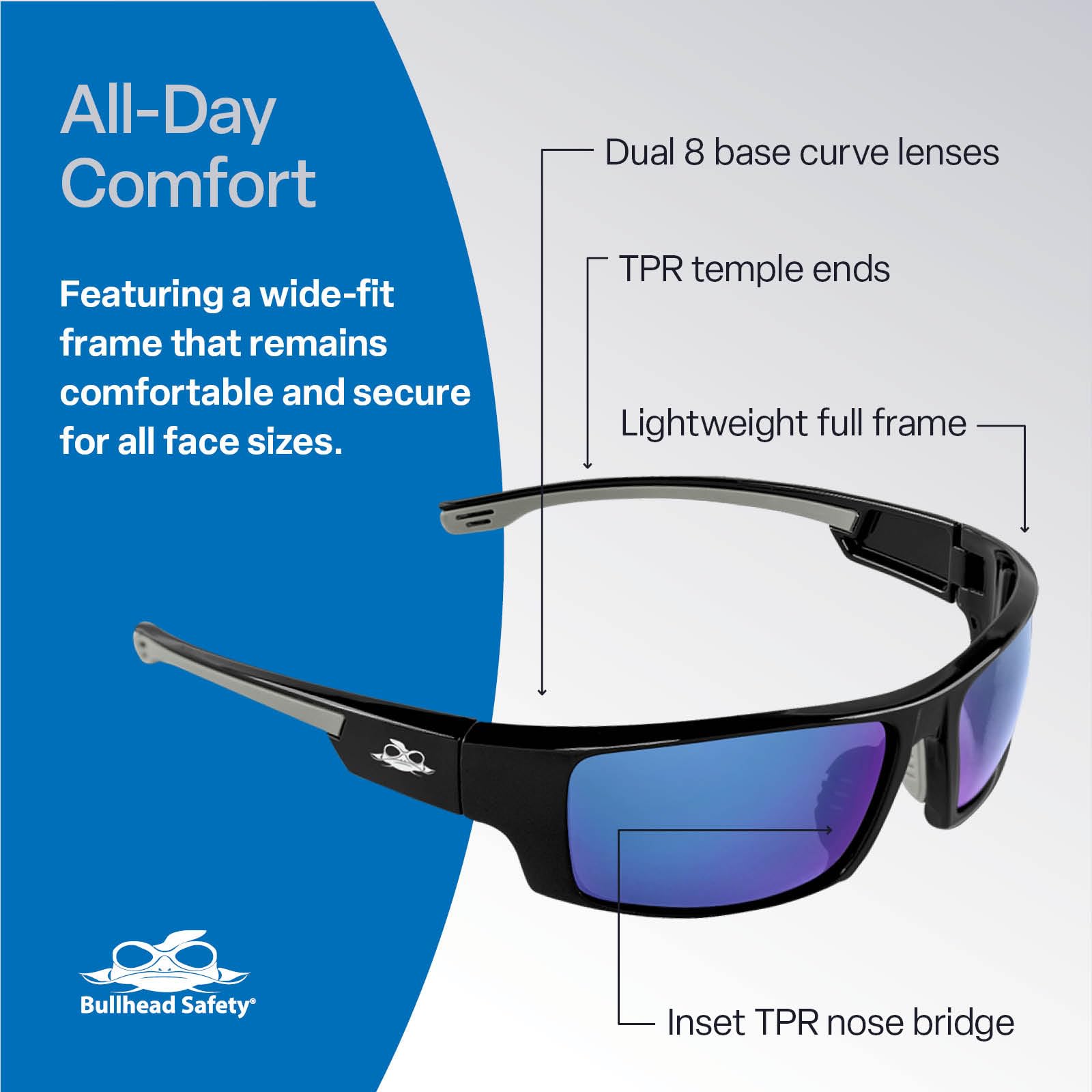 Bullhead Safety Dorado Ansi Z87+ - Gafas protectoras con revestimiento antiarañazos, protección contra rayos UV
