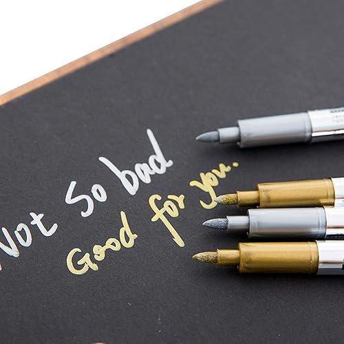 Miniatura 6 de MyLifeUNIT Rotuladores metálicos, paquete de 6 marcadores permanentes dorados y plateados, punta fina (3 dorados, 3 plateados)