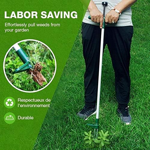 Standing Plant Root Remover-3 Claws Stand Up Weed Puller Garden Hand Tool with 39" Long Handle and High Strength Foot Pedal