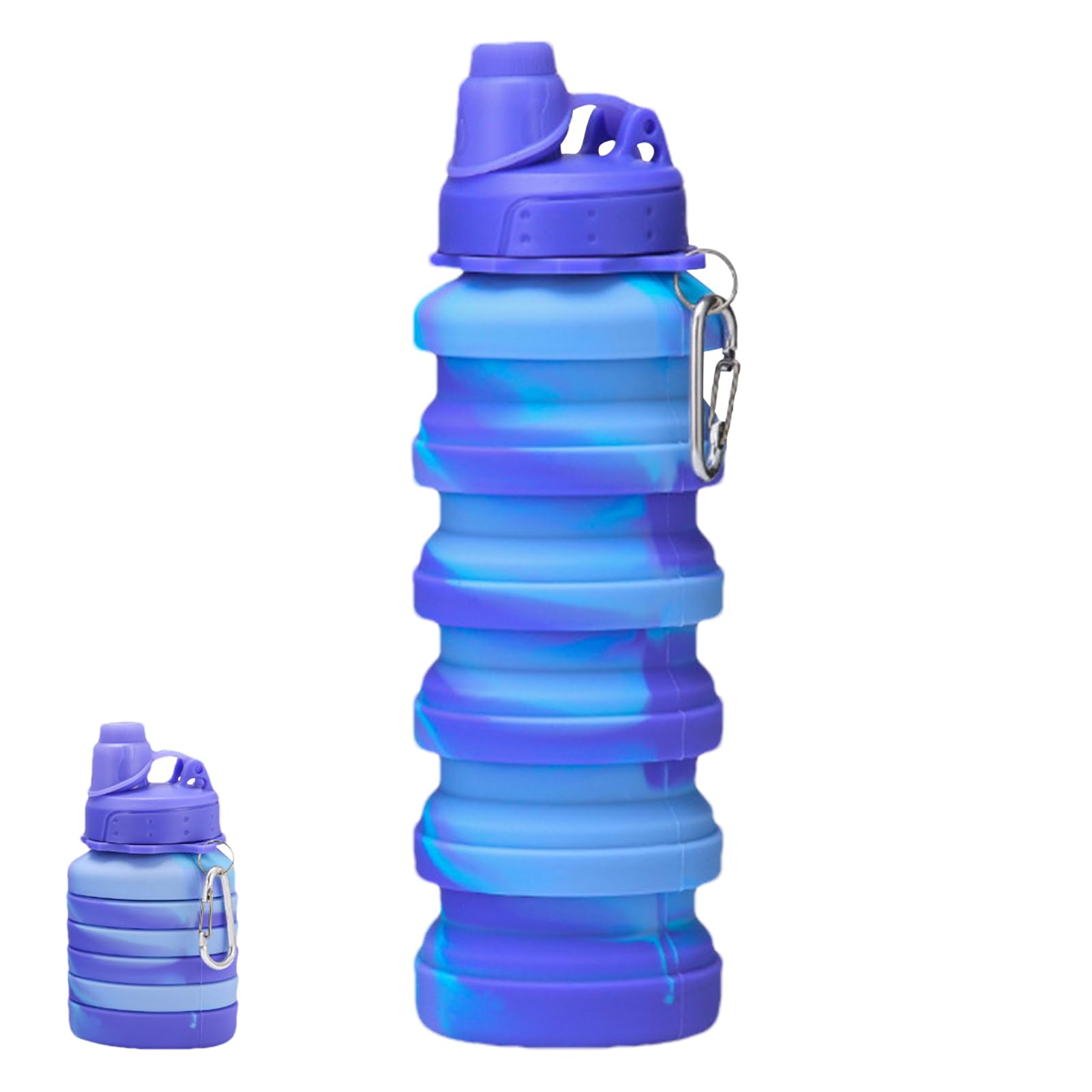 Joberio Camouflage Purple Water Bottle - Foldable Water Bottle | Silicone Camping Water Bottle 700Ml | Lightweight Reusable Leakproof Sports Water Bottle | Travel Water Cup With Carabiner For Camping, Hiking Outdoor Sport