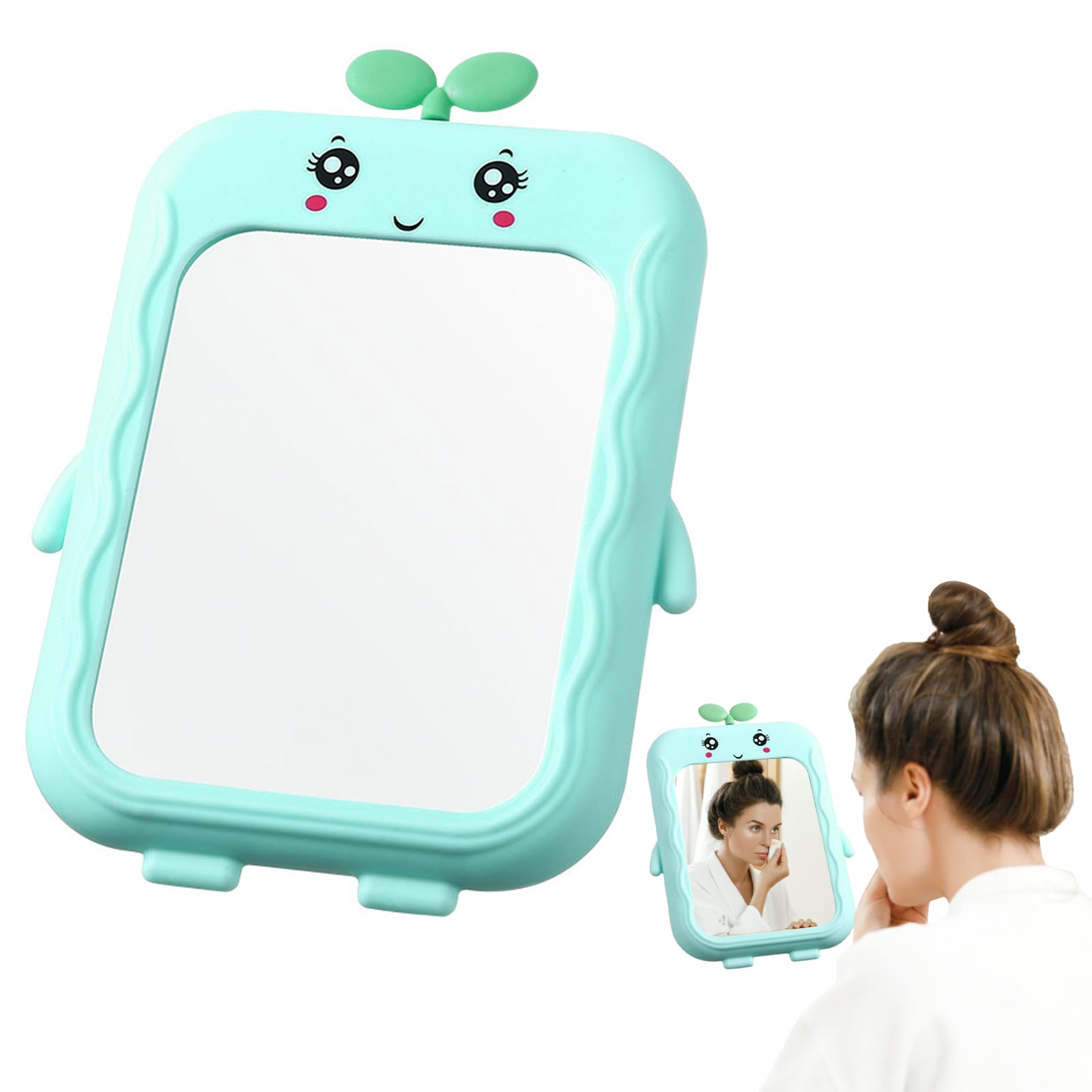 Qusmeiyici Blue Grass Desktop Mirror for Girls Portable Cute Makeup Desk Mirror with Stand Travel Beauty Cosmetic Mirror Grass Styling for Tabletop Bathroom Shower