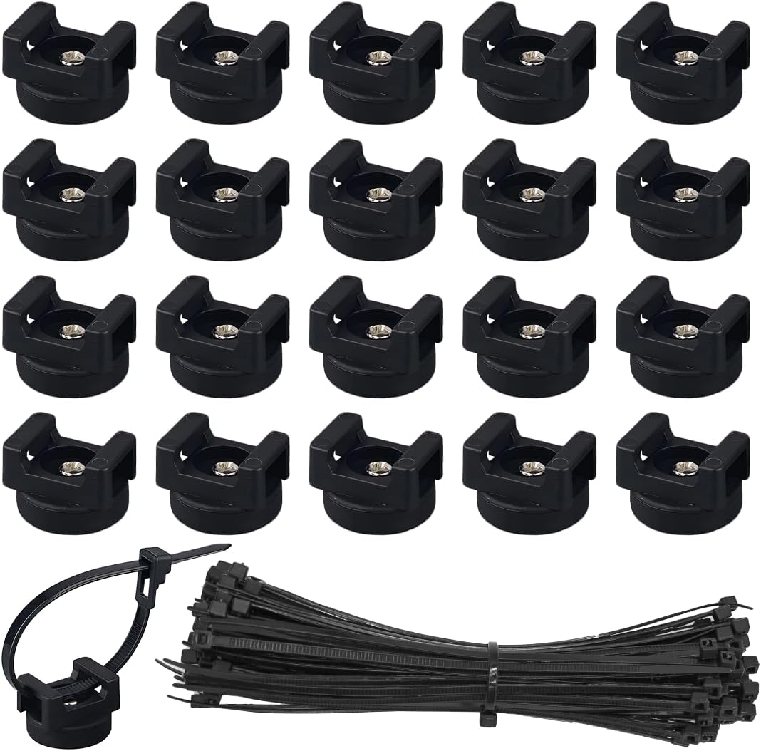 20PCS Magnetic Zip Tie Mount, Multipurpose Magnetic Cable Management Mount, 20 Mounts and 200 High Strength Nylon Cable Ties, Supplies for Organizing Cables and Wires (Vertical Load 7.5lbs)