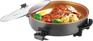 16" Extra Large Electric Skillet with lid, Nonstick Coating Electric Frying Pan, 1500W Quick & Even Heating, 5 Adjustable Temperature Control, Tempered Glass Lid & Cool-Touch Handles