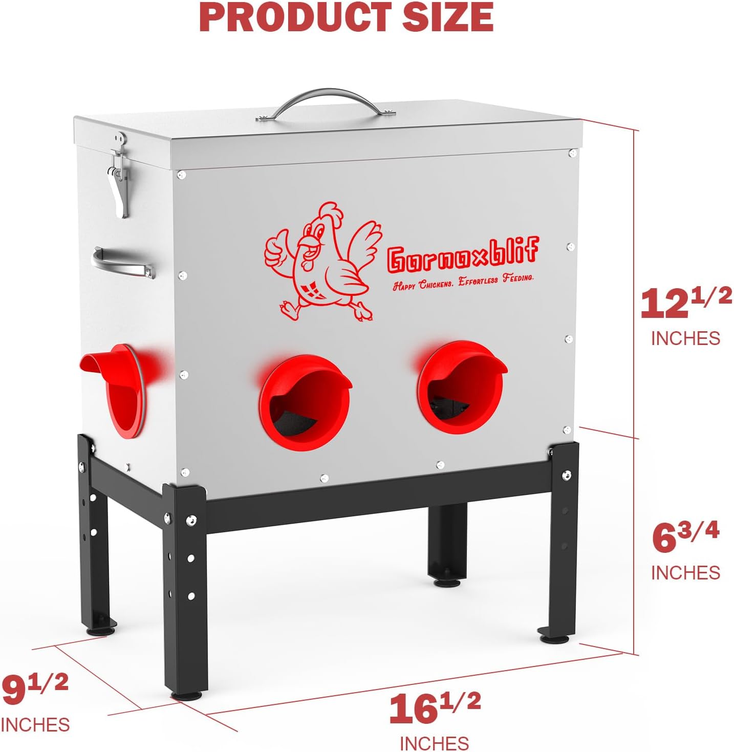 40 LB Large Automatic Chicken Feeder, 6 Port Metal Chicken Feeders, No-Waste Poultry Feeder with Adjustable Legs & Locking Lid, Weatherproof Large Chicken Feeder for Inside Chicken Coops