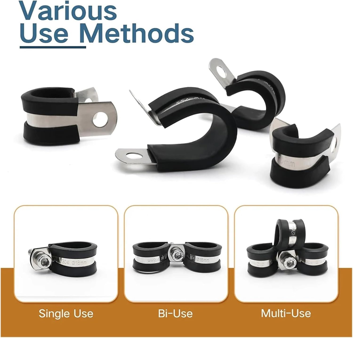 ケーブルクランプ詰め合わせキット、ステンレススチールラバークッションパイプクリップ25個(1/4インチ 5/16インチ 3/8インチ