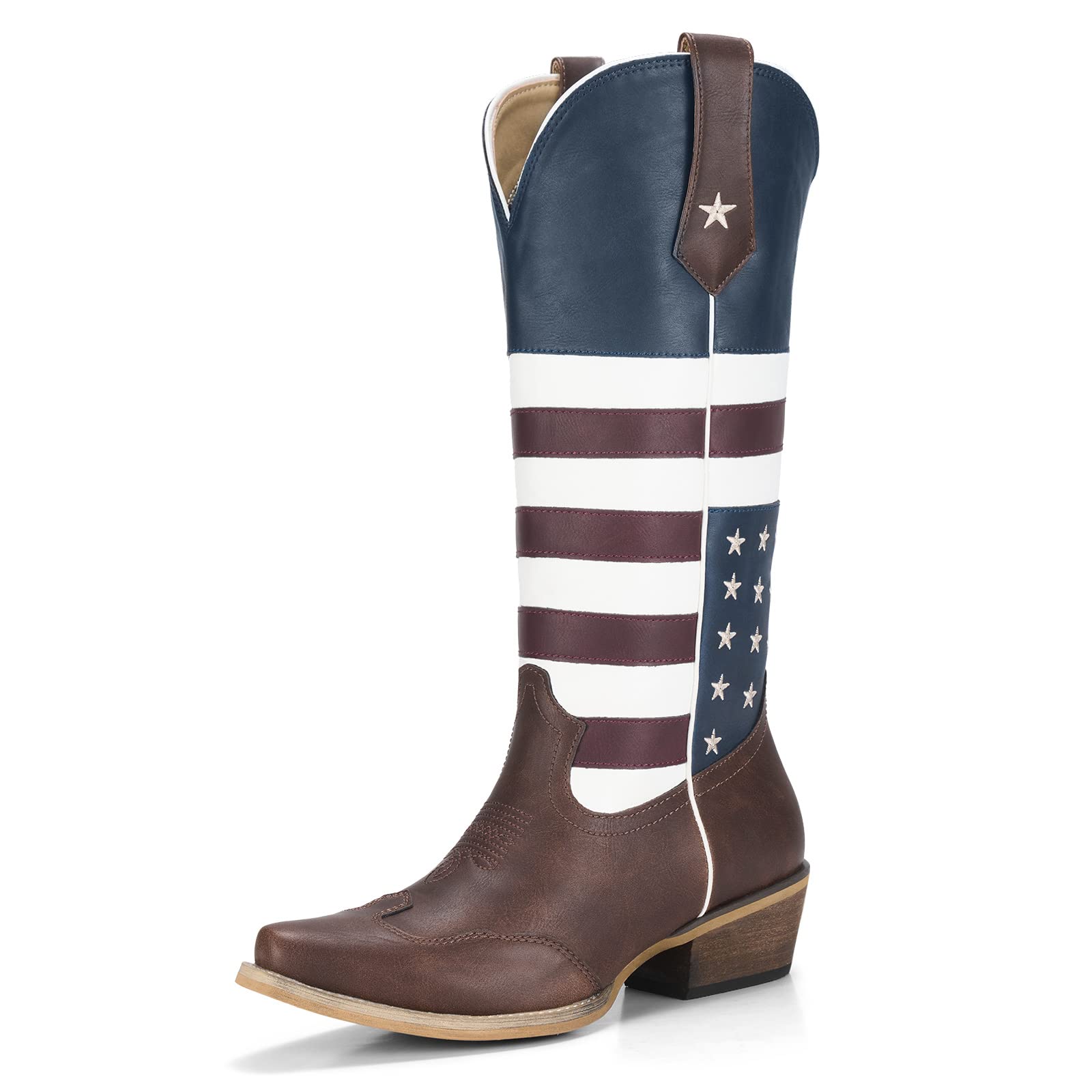 Rollda Western Boots Women Cowboy Boots American Flag KneeHigh Cowgirl