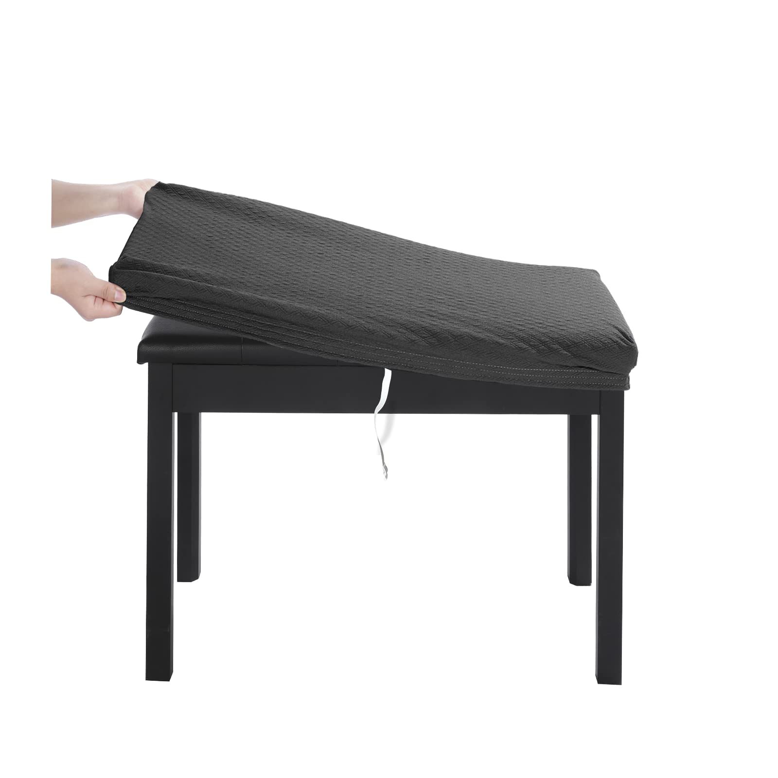 BUYUE Luxury Piano Bench Cover, (20"- 27") L x (11.8"- 15.7") W Stretch Jacquard Washable Rectangle Dressing Stool Slipcover (S, Grey)