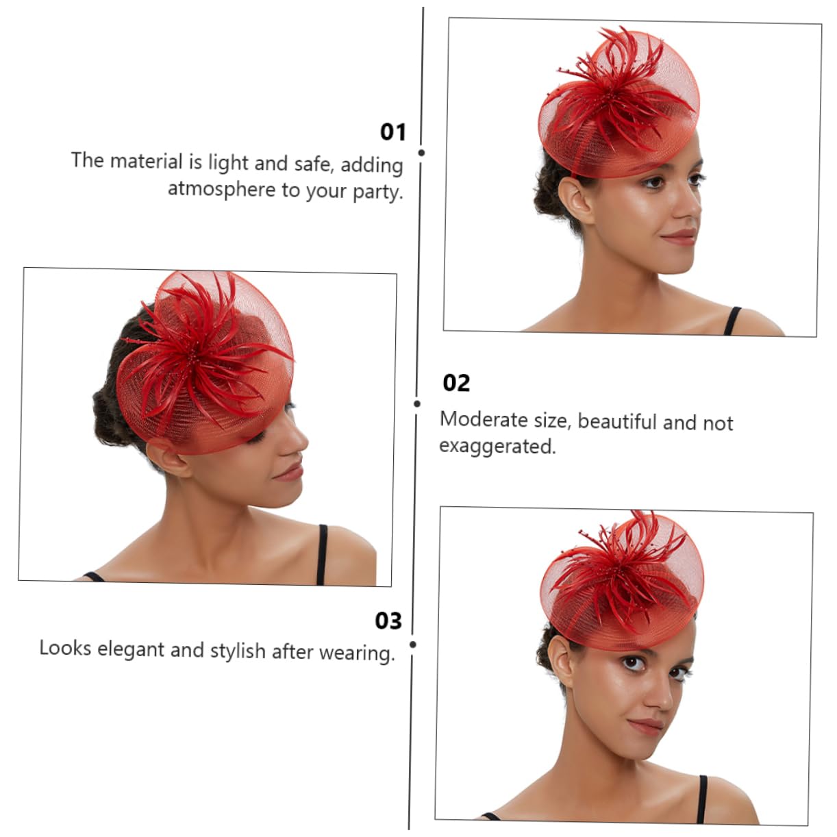 DOITOOL 3stücke Eleganter Feder Fascinator Haarreif Mit Netz Und Schleife Für Hochzeiten Partys Und Besondere Anlässe Rotes Haarschmuck-Accessoire