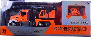 لعبة شاحنة إنقاذ مخصصة لفريق الإنقاذ على طرق المدينة مزودة بجهاز تحكم عن بعد للأطفال من عمر 6 سنوات فما فوق - لون برتقالي