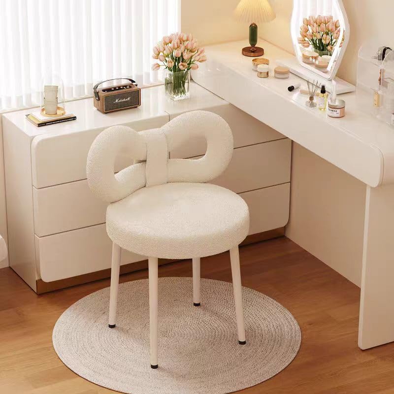 Vanity Chair Elegant Makeup Desk Chairs Bowknot Shape Backrest Dinning Chair