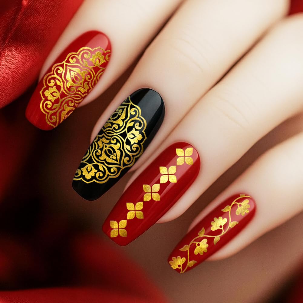 PH PandaHall 3pcs Asian Styles Nail Stamping Plates Dragon Phoenix Patterns Nails Art Stencils Lucky Words Nails Art Templates Flower Texture Nail Image Plate for New Year Manicures Salon Design - Image 4