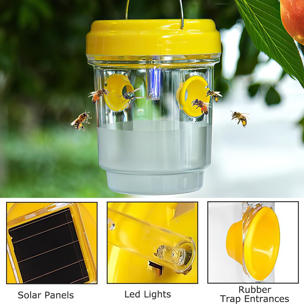 Piège Frelon Asiatique, 4 Pièces Piège à Guêpes Insectes, Attrape-Guêpes Amovible et Réutilisable, Kit Piège a Frelon Asiatique pour Exterieur Jardin Balcon, sans Produits Chimiques (Jaune)