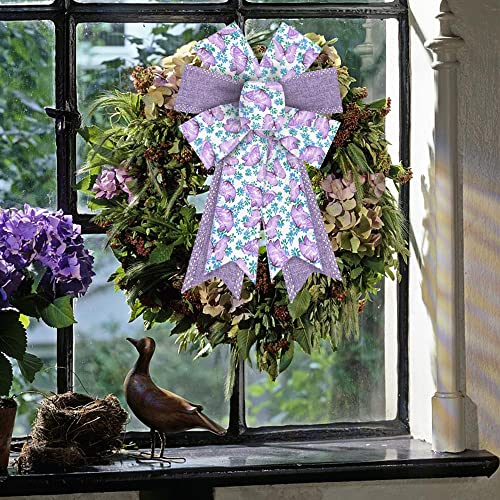 Threetols 2 Rolls 10 Yards Floral Wired Edge Ribbon, 2.5Inch Purple Lavender Burlap Ribbon, Purple Flower Butterfly Gift Wrapping Ribbon For Farmhouse Party Diy Craft Spring Wreaths Bow Decoration #TOP3