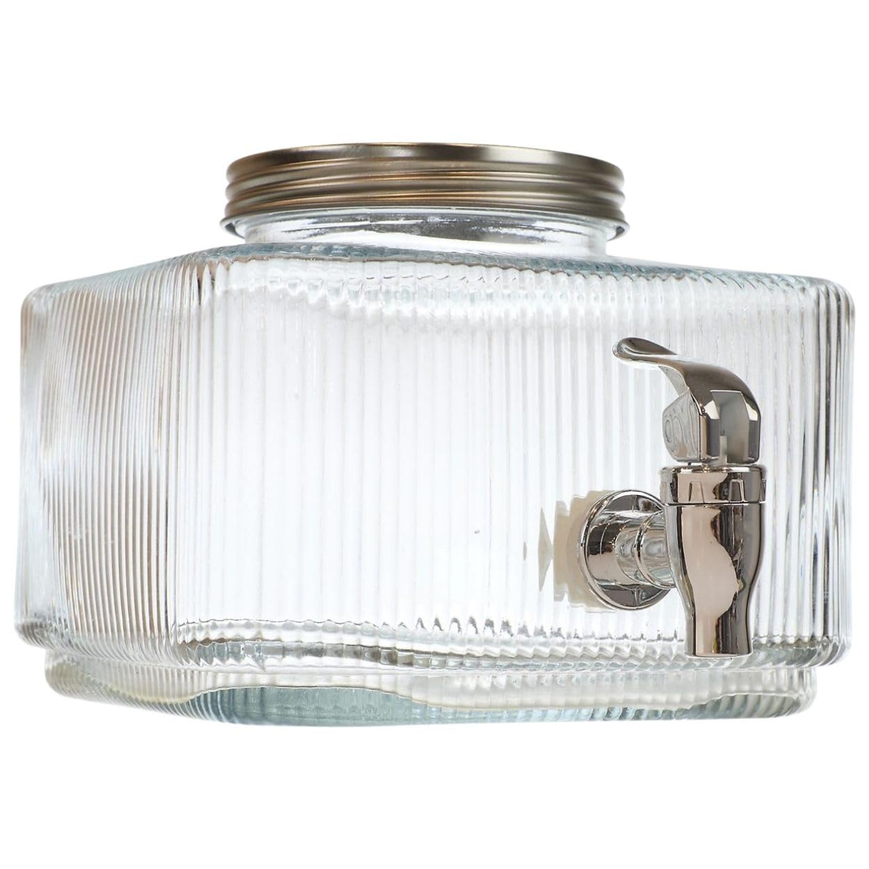 Dispensador de bebidas de cristal, dispensador de agua, 3 l, con grifo, dispensador de zumo, dispensador de limonada, recipiente para bebidas con tapa, cuadrado estriado