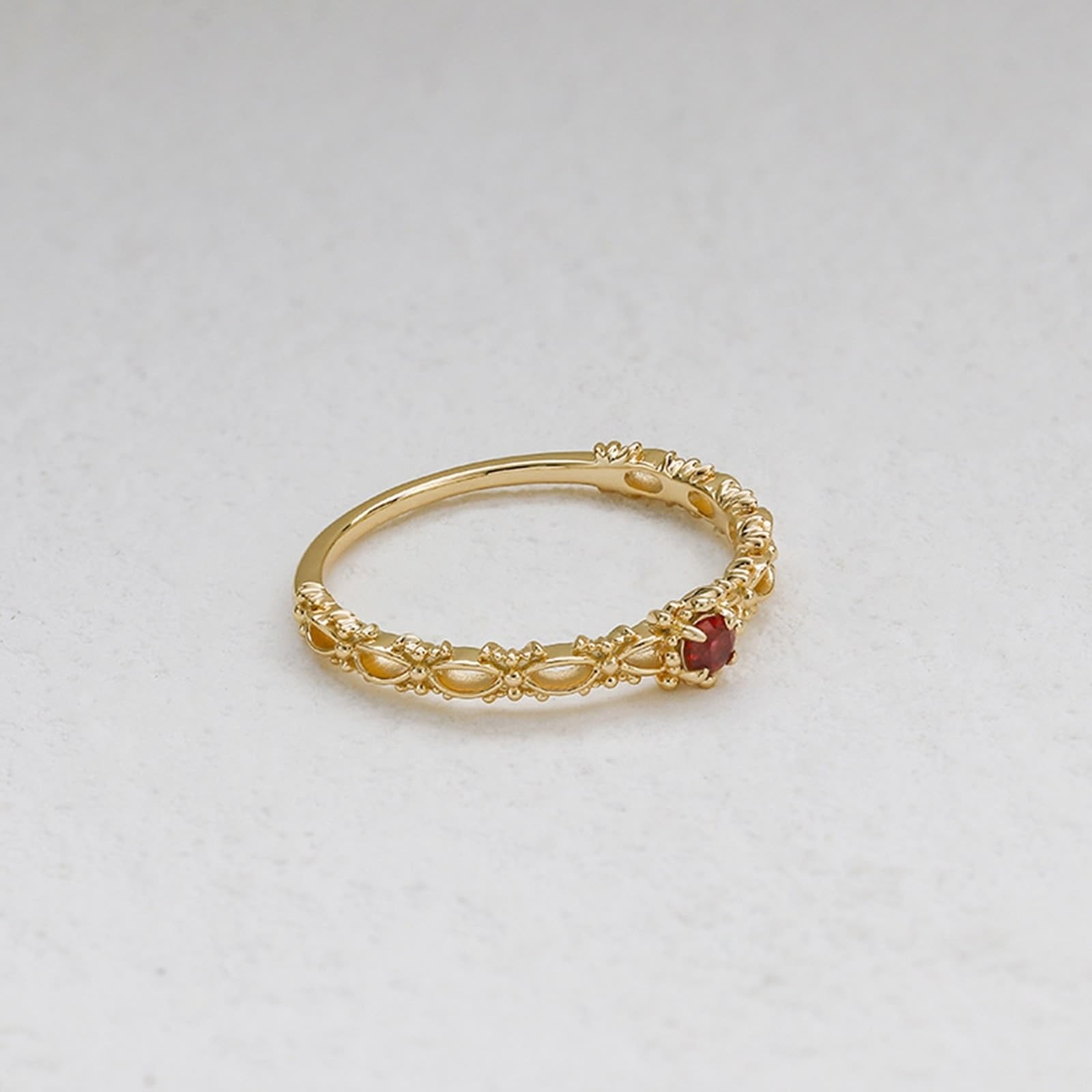 Anillo de compromiso de oro amarillo Au 375/585/750 con rubí de laboratorio, clásico, retro