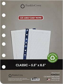 FranklinCovey - Monticello Cut-Away Daily Note Pages for FranklinCovey Planners | Lined Pages with Removal Top Portions - Expansion Pages (Classic, Package of 50)