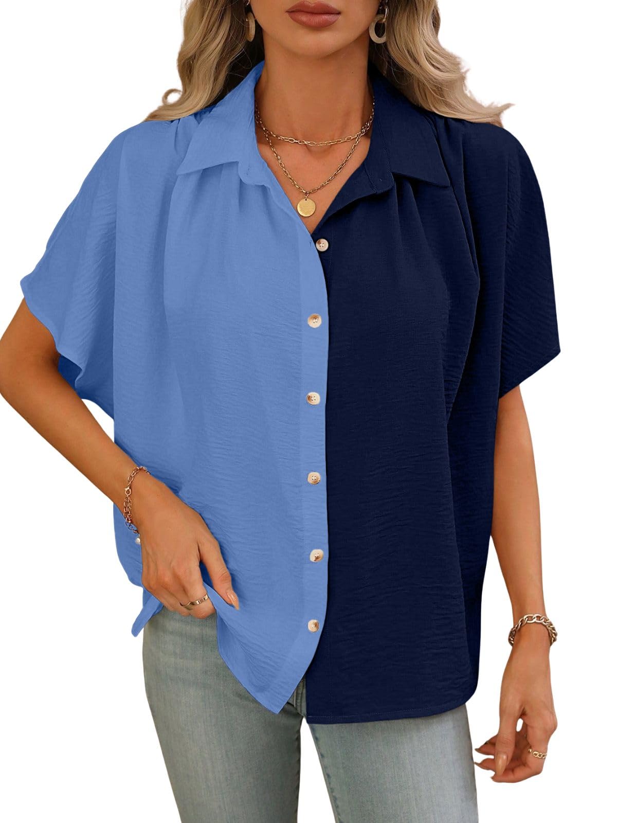 Shirts for Women – Korean Style Short Sleeve Oversized Button Down | Plus Size Workwear Top for Office & Casual Wear (Available in Plus Size)