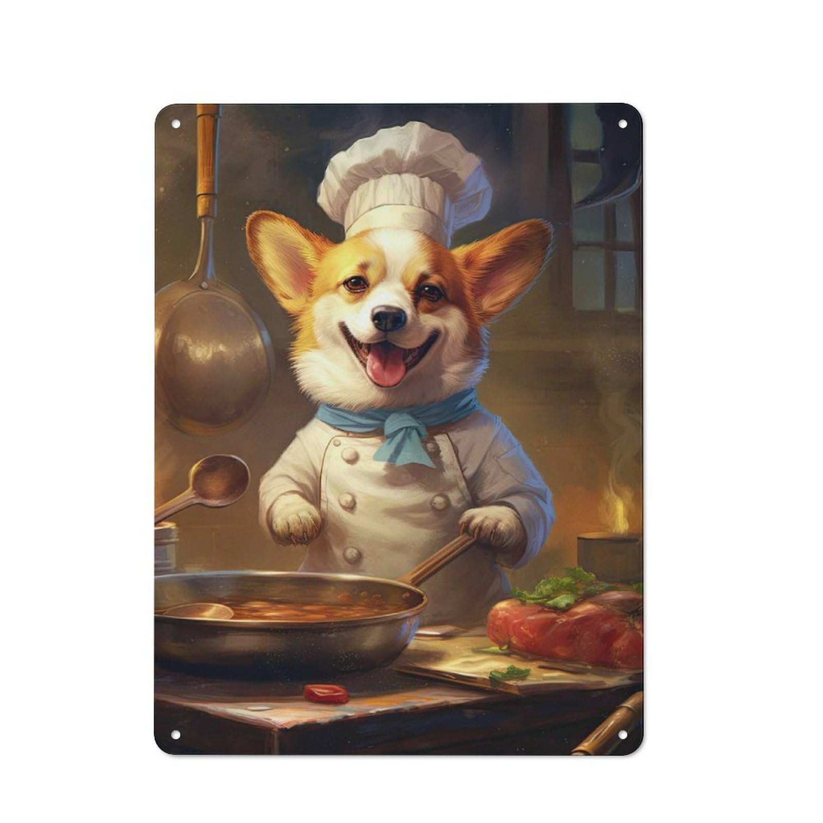 Junmoney Corgi Chef Metal Wall Sign 40X30cm Featuring For Garage Or Workshop, For Vintage Wall Decor Fans, For Metal Sign Collectors