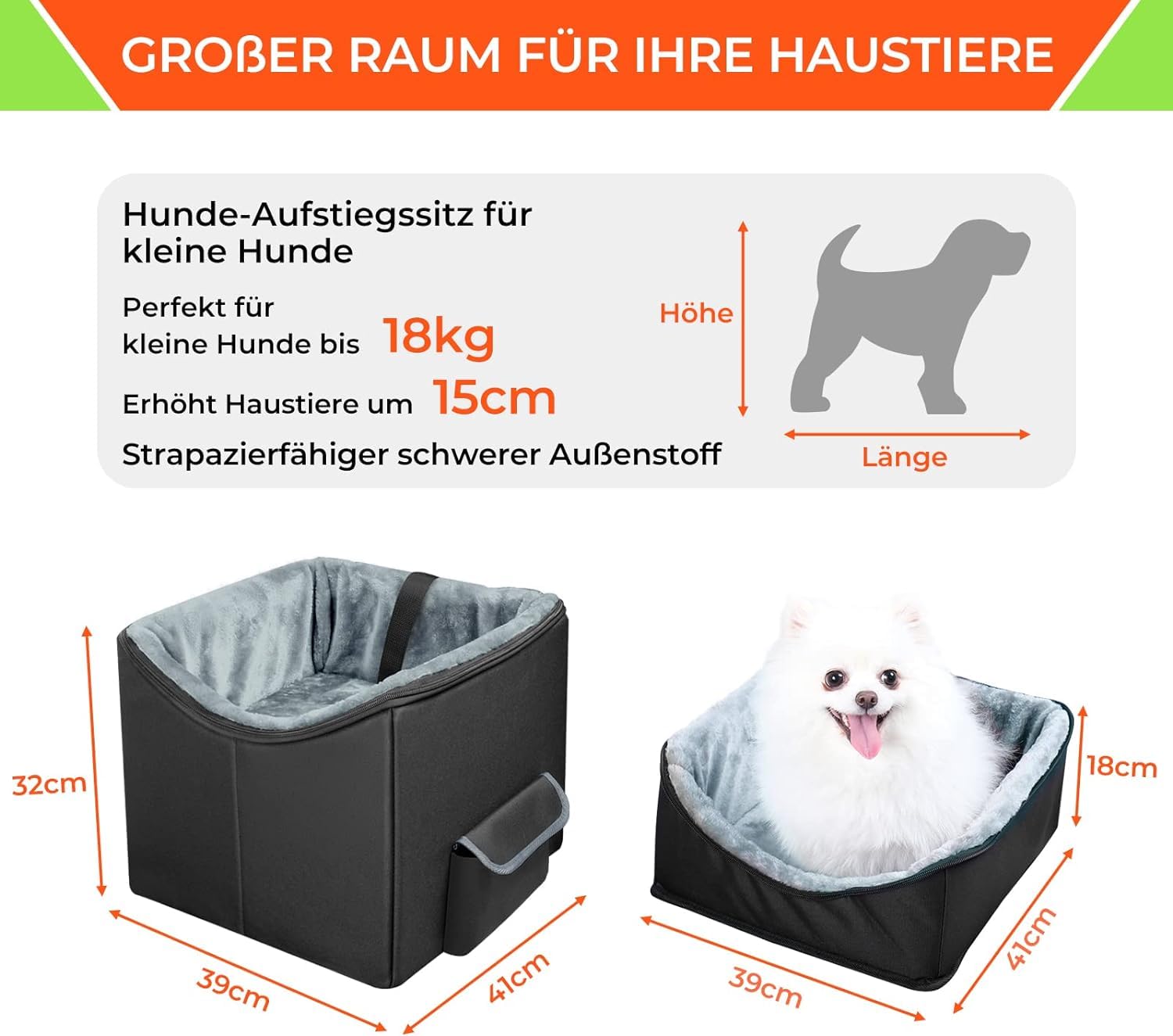 Babenest Dog Car Seat, Very Stable Pet Car Raised With Safety Belt
